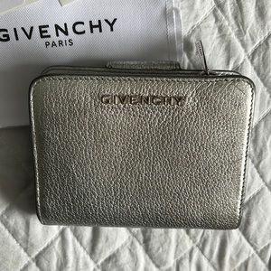 Givenchy Silver Metallic Leather Zip Wallet